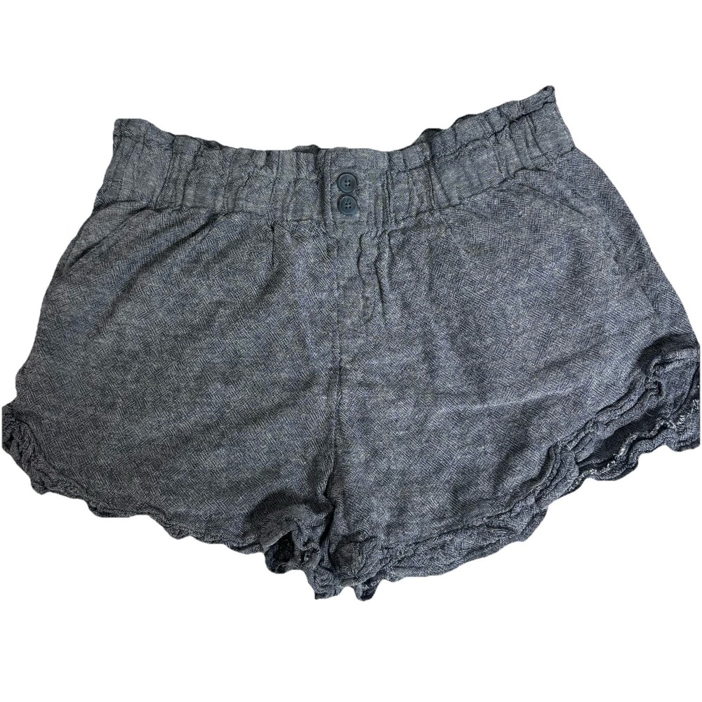 Linen Shorts Ruffles Pockets Textured Navy Pull On Summer Resortwear Coastal S